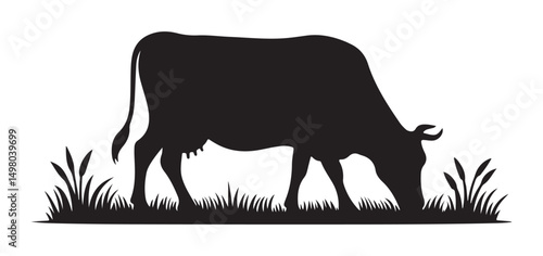 Grazing Cow Silhouette Vector Illustration A Peaceful Farm Animal Art