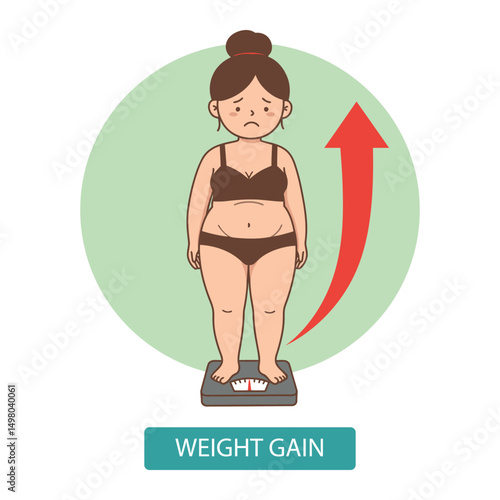 Cartoon character with weight gain symptoms