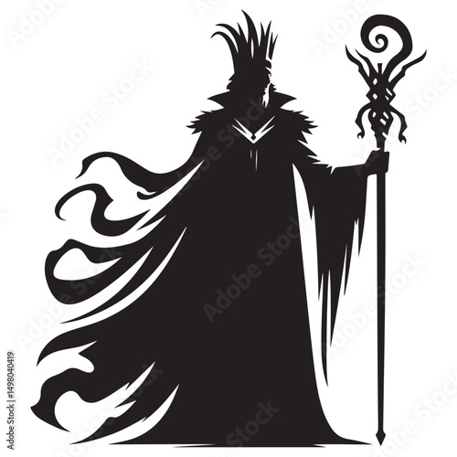 Evil Queen Silhouette with Staff Vector Graphic Design Element