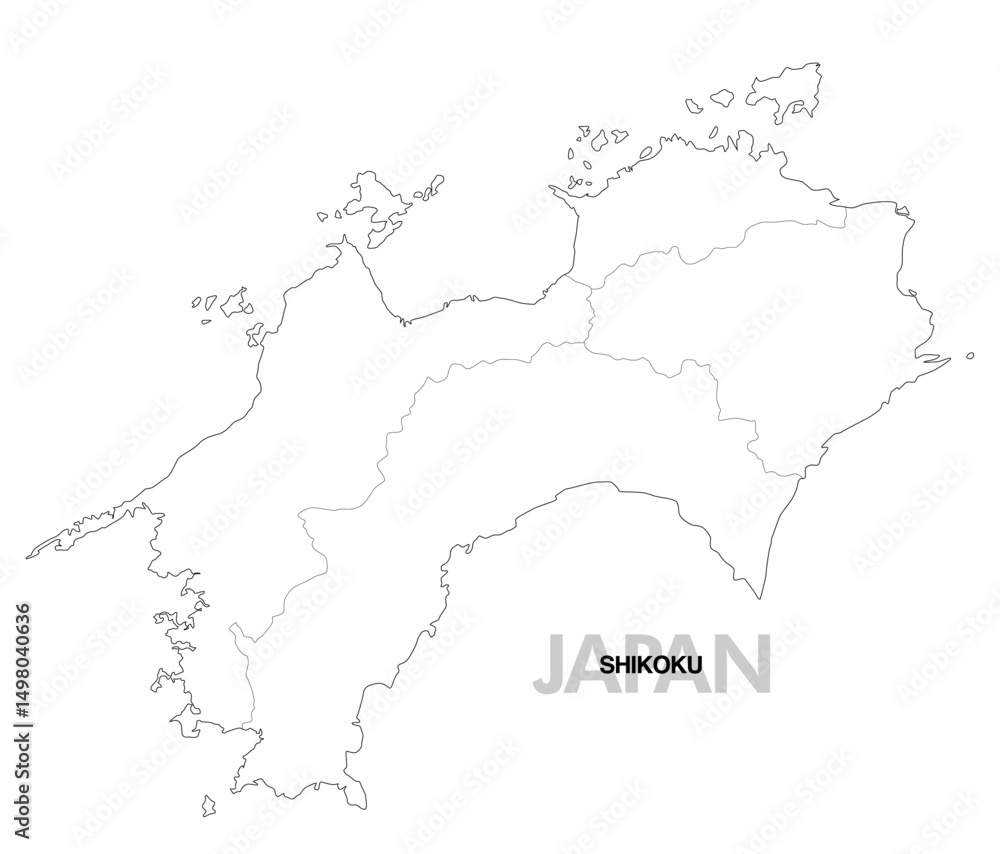 四国の白地図 県境有り 四国の白地図 県境有り