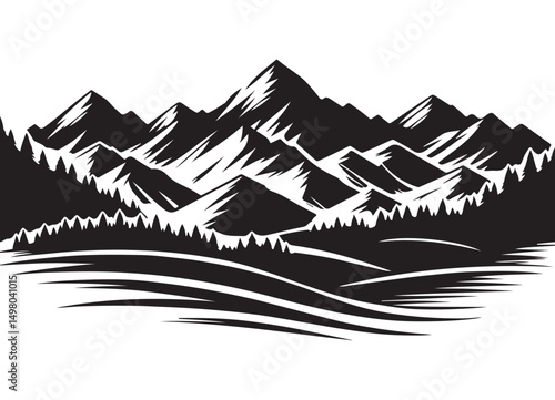 Majestic Mountain Range Illustration Serene Landscape and Wilderness Exploration Adventure