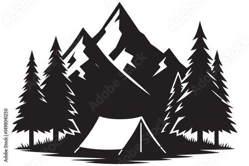 Tent Under The Mountains Silhouette Camp Trip Illustration Design