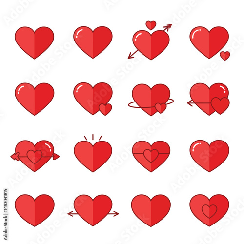 heart drawing set, doodle hearts, love concept, crush, 