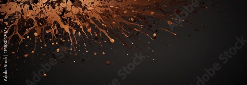 Abstract coffee splatter pattern, dark gradient backdrop, strong, background