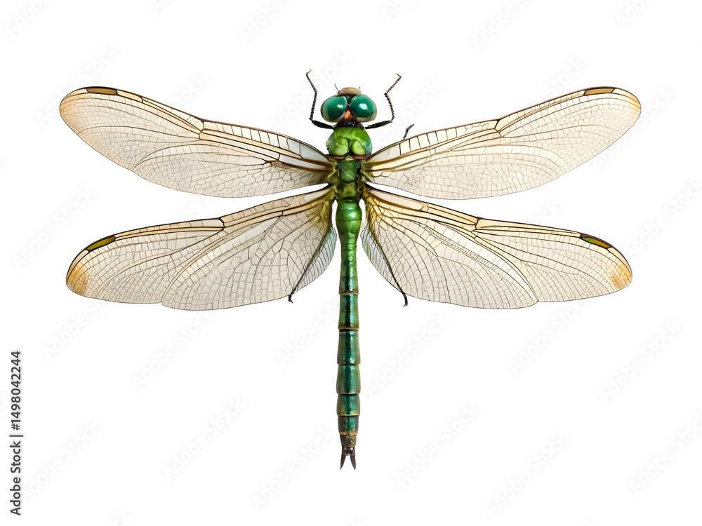 Green dragonfly on white background Green dragonfly on white background