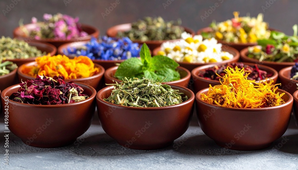 Vibrant Collection of Dried Herbs and Flowers for Tea and Herbal Remedies Vibrant Collection of Dried Herbs and Flowers for Tea and Herbal Remedies