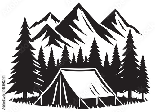 Camping Adventure Silhouette An Outdoor Scene in the Mountains