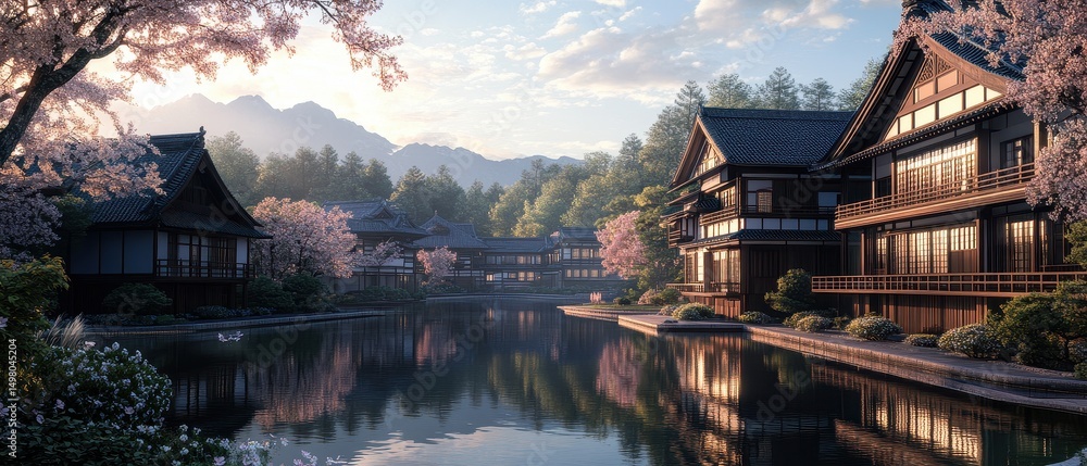 Fototapeta premium Japanese houses and tranquil water