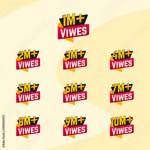 Set Of 1 To 10 Million+ Views Celebration Vector Icon Badge PNG
