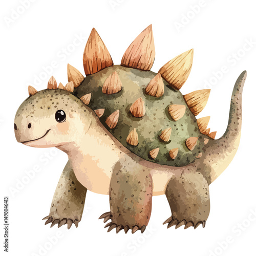 Cute Watercolor Stegosaurus with Detailed Spines