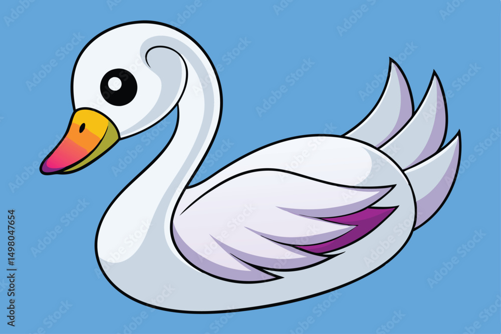 Fototapeta premium Cartoon Swan Illustration on Blue Background with Unique Colored Beak Design