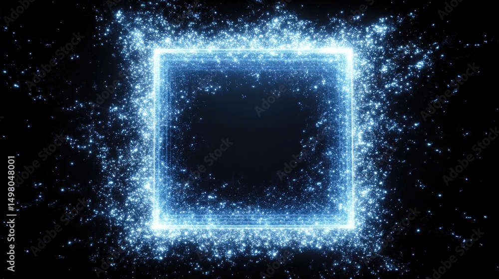 Obraz premium Glowing blue square frame on black background
