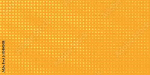 Yellow orange halftone pattern. Retro comic gradient background. Square pixilated dot cartoon texture. Pop art faded gradient pattern