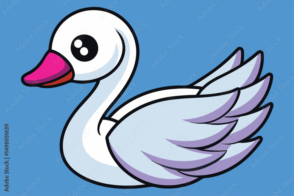 Cartoon Swan with Pink Beak and Wings on a Light Blue Background Cartoon Swan with Pink Beak and Wings on a Light Blue Background