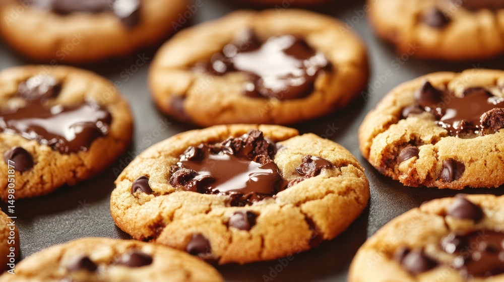 A close-up of delicious, warm, fresh-baked chocolate chip cookies. A close-up of delicious, warm, fresh-baked chocolate chip cookies.