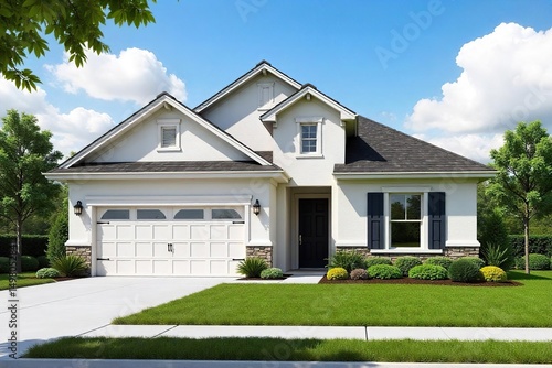 Brand new suburban home, freshly painted exterior, landscaped yard, ready for new owners  Perfect family home, modern design, spacious layout , dream home, siding