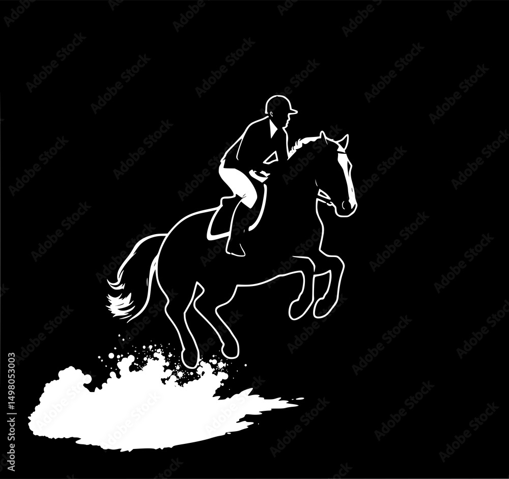 Equestrian Skill Silhouette: A dynamic illustration shows a rider skillfully navigating their horse over an obstacle, embodying the grace and strength of equestrianism. Equestrian Skill Silhouette: A dynamic illustration shows a rider skillfully navigating their horse over an obstacle, embodying the grace and strength of equestrianism.