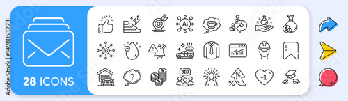 Vitamin e, Shirt and Consumption growth line icons. Interest rate, AI generate, Inflation icons. Pack of Target goal, Auction, Chemistry lab icon. Garage, Throw hats, Coins pictogram. Vector