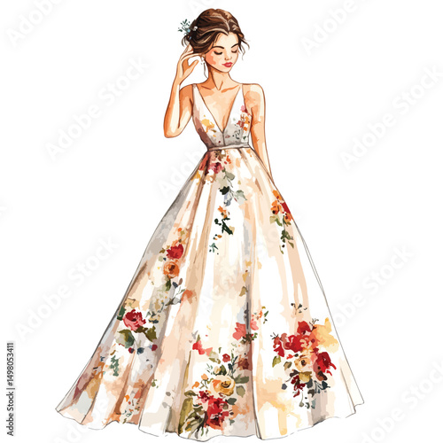 Delicate Floral Gown for a Graceful Lady