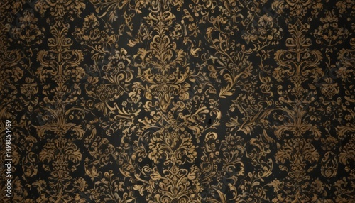 Intricate black & gold damask pattern, metallic accents, geometric, invitation