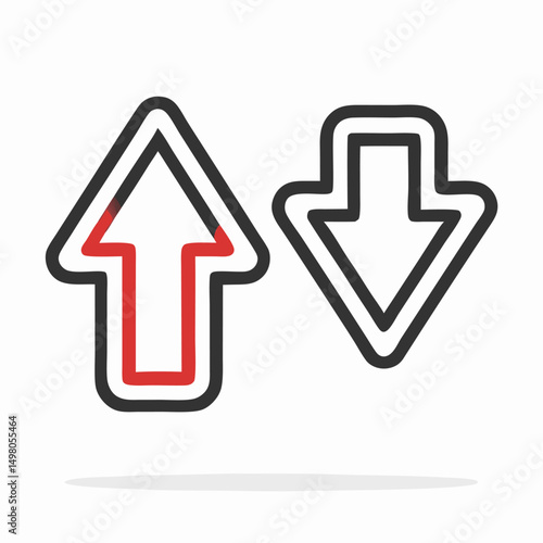 Up and Down Arrows: Simple Line Icons, Red and Black