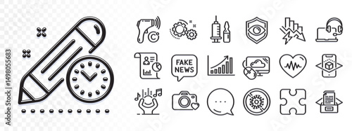 Graph chart, Photo camera and Fake news line icons for web app. Glare of light effect. Message icon. Pack of Report, Noise, Stop coronavirus pictogram icons. Vector