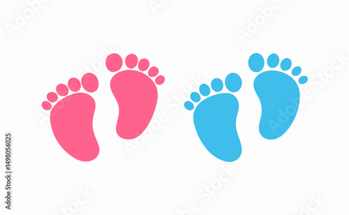 Pink and Blue Baby Footprints: Gender Reveal Icons