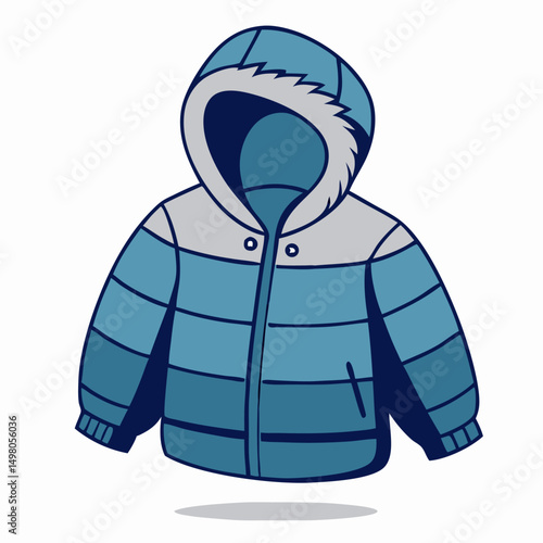 Kids Winter Puffer Jacket, Blue Hooded Coat, Child's Warm Outerwear