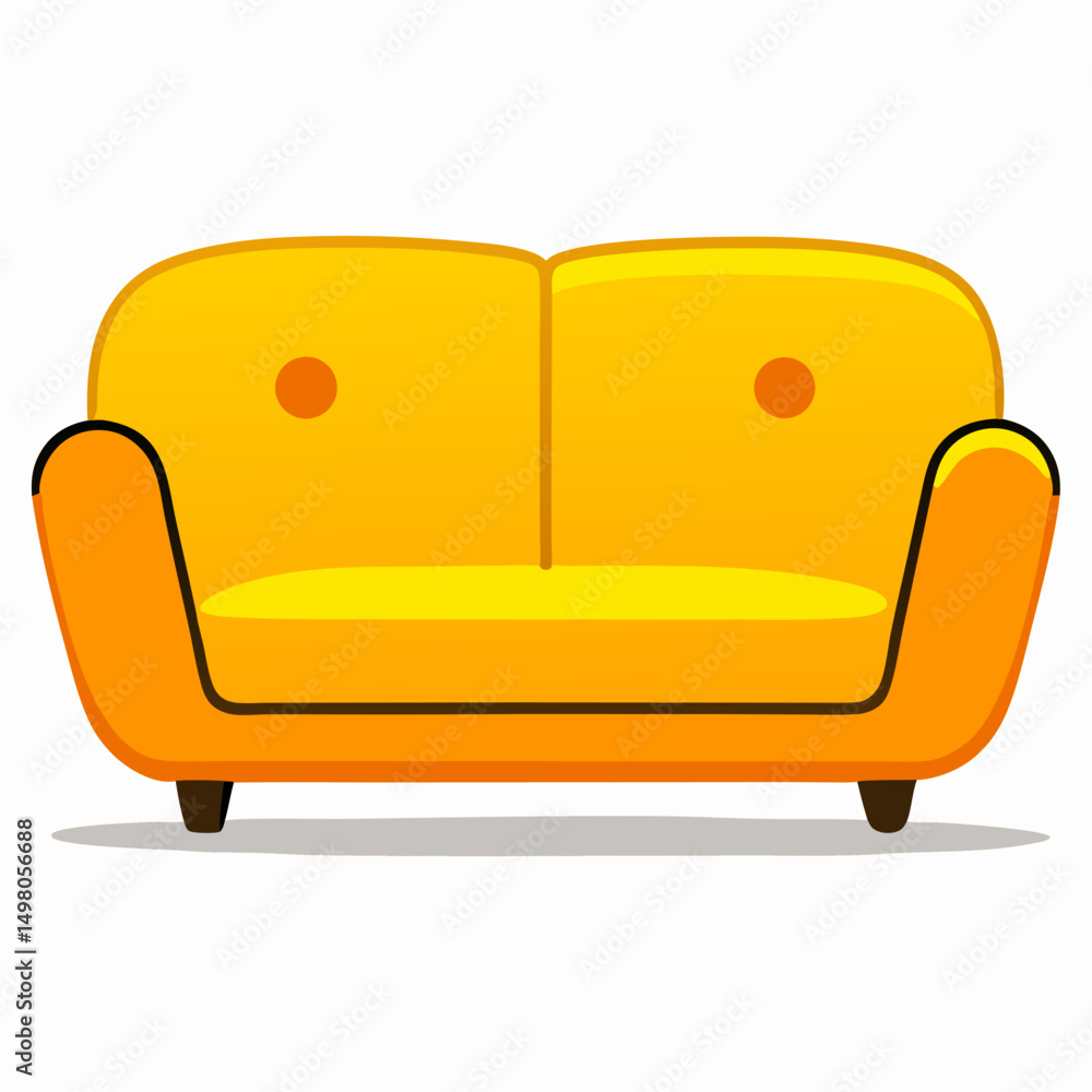 Yellow Two-Seater Sofa, Modern Couch Illustration Yellow Two-Seater Sofa, Modern Couch Illustration