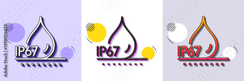 Waterproof line icon. Halftone dotted pattern. Gradient icon with grain shadow. Water resistant ip67 sign. Drop protection symbol. Line waterproof icon. Various designs. Vector