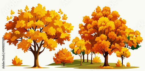 Autumn Trees Illustration: Golden Fall Foliage Landscape