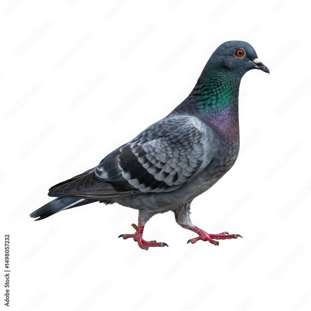 Fototapeta premium Pigeon standing alone in studio isolated on white background