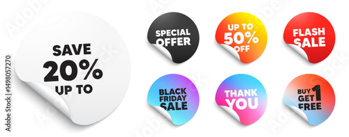 Obraz na płótnie Discount sticker tag. Special offer paper price tags. Save up to 20 percent tag. Discount Sale offer price sign. Special offer symbol. Discount, black friday sticker. Promo banner. Vector w salonie