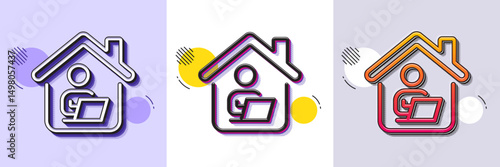 Obraz na płótnie Work at home line icon. Halftone dotted pattern. Gradient icon with grain shadow. Outsource job sign. Remote office employee symbol. Line work home icon. Various designs. Vector w salonie