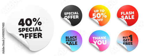 Obraz na płótnie Discount sticker tag. Special offer paper price tags. 40 percent discount offer tag. Sale price promo sign. Special offer symbol. Discount, black friday sticker. Promo banner. Vector w salonie