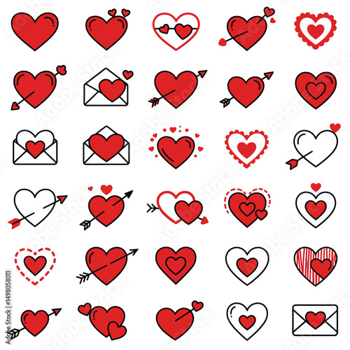 heart drawing set, doodle hearts, love concept, crush, 