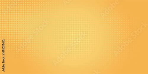Yellow orange halftone pattern. Retro comic gradient background. Square pixilated dot cartoon texture. Pop art faded gradient pattern