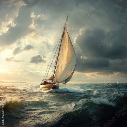 Sailboat sailing on rough seas