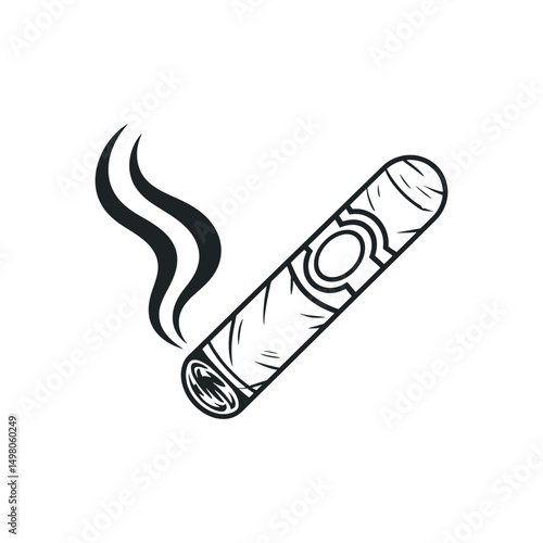 Hand Drawn Illustration of a Smoking Cigar with Detailed Texture and Smoke