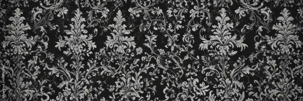 Elegant black & white damask, intricate swirls and flourishes , graphic, background, retro