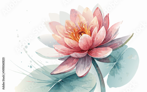 A Watercolor Lotus Flower in Full Bloom