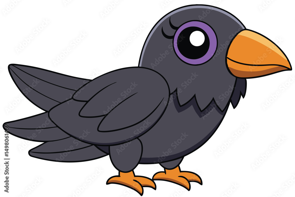 Fototapeta premium Cartoon Gray Bird with Purple Eyes and Orange Beak and Feet Illustration