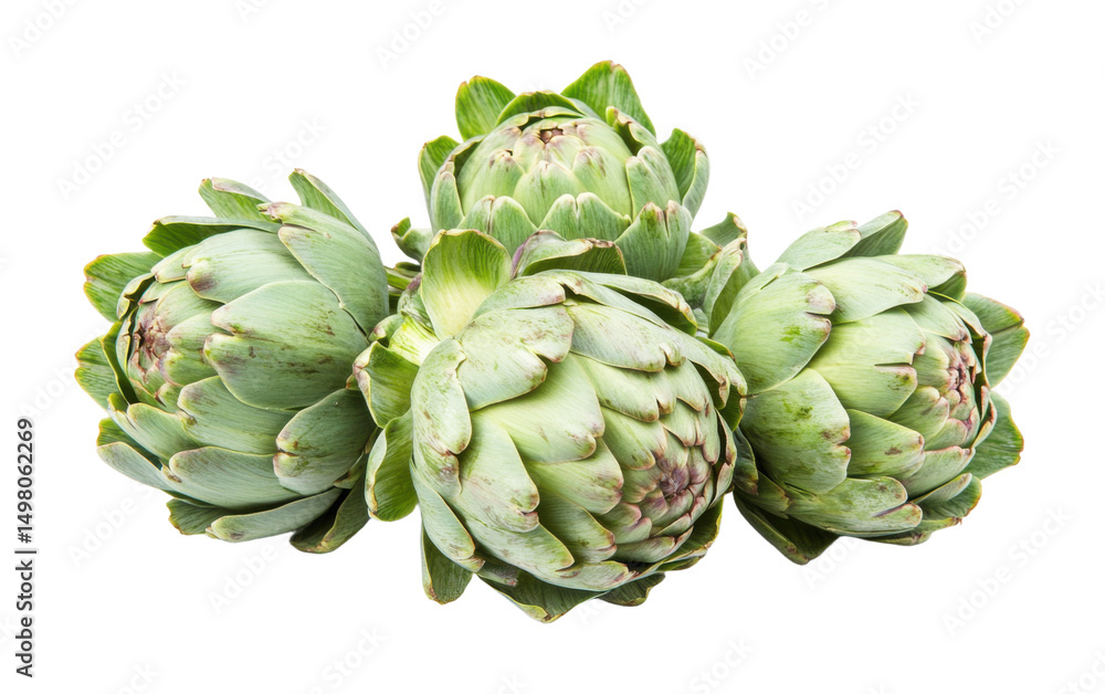 Obraz premium Four green vegetables with a white background