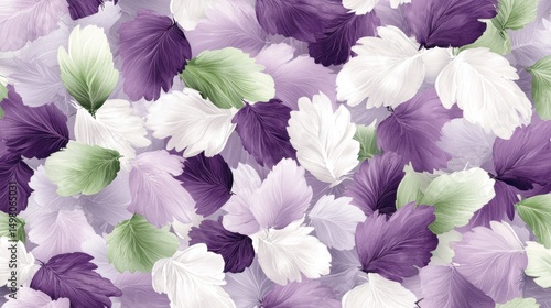 Wallpaper Mural A seamless pattern of purple and white flowers with green leaves. Torontodigital.ca