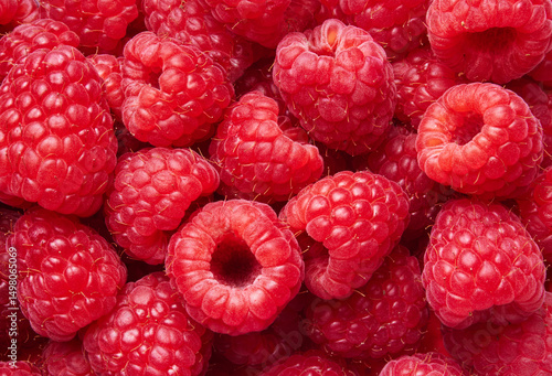 Top view fresh raspberries close-up. Raspberries as background.