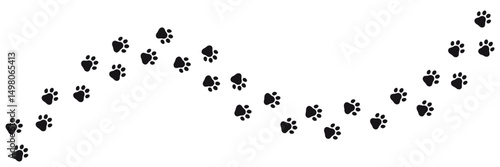 Print of paws of a walking animal. Paw prints of a cat or dog's past journey. Cute horizontal shape design