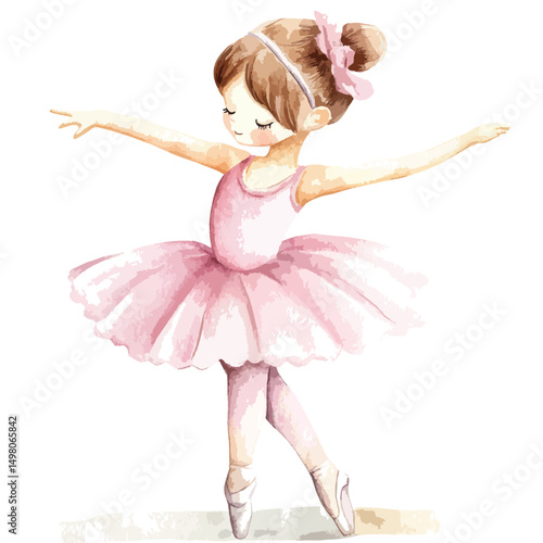 Delicate Watercolor Ballerina in a Pastel Pink Tutu