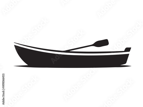 Silhouette of a Double-Oared Rowboat on Water
