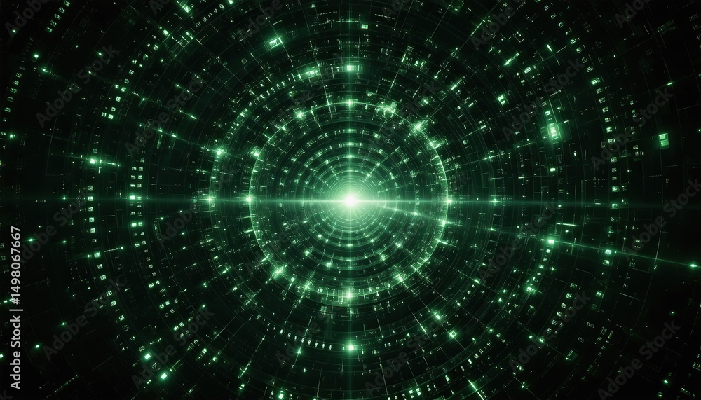 Obraz premium Green Abstract Digital Background with Light and Geometry Effects