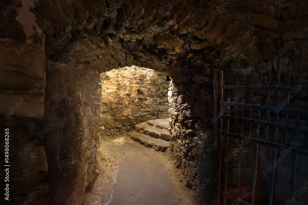 Obraz premium Old cold stone underground cellar